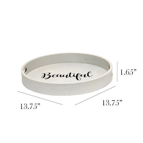 Elegant Designs "Beautiful" 13.75" Round Wood Serving Tray with Handles - HG2013-GYB