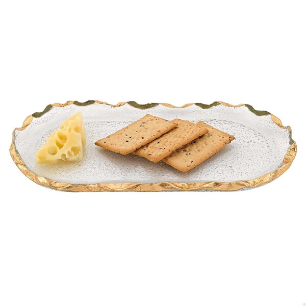 Homeroots 14 in. Glass Oval Edge Gold Leaf Platter - 376065