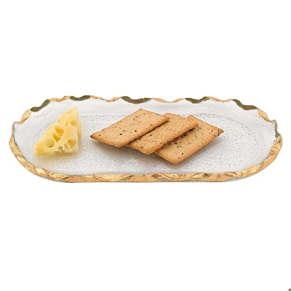 Homeroots 14 in. Glass Oval Edge Gold Leaf Platter - 376065