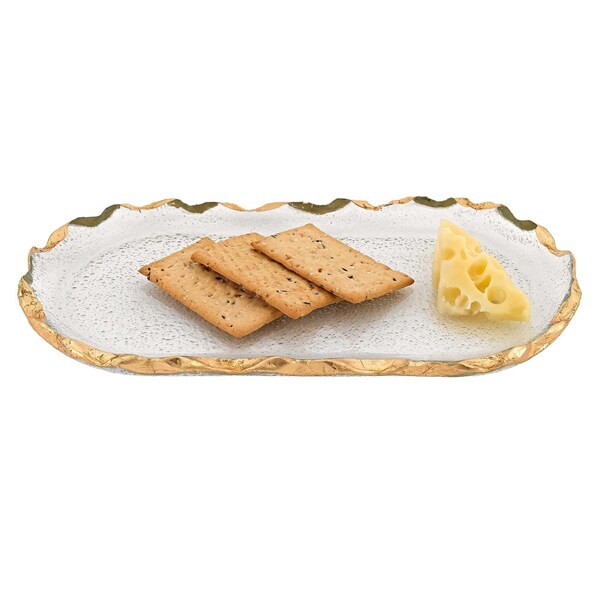 Homeroots 14 in. Glass Oval Edge Gold Leaf Platter - 376065