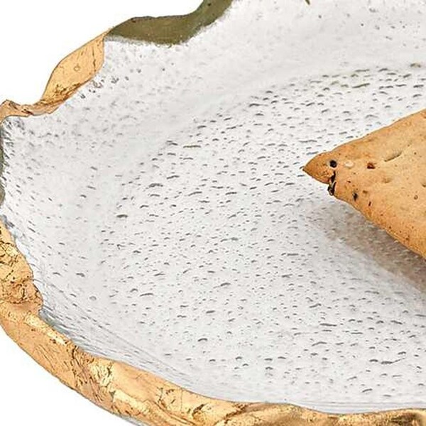 Homeroots 14 in. Glass Oval Edge Gold Leaf Platter - 376065