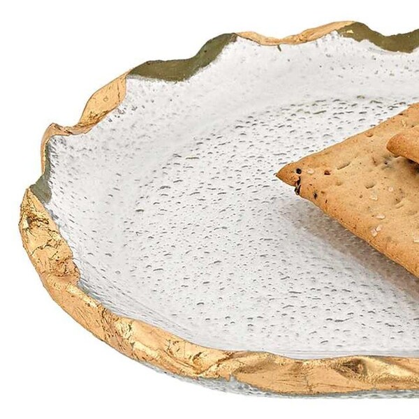 Homeroots 14 in. Glass Oval Edge Gold Leaf Platter - 376065