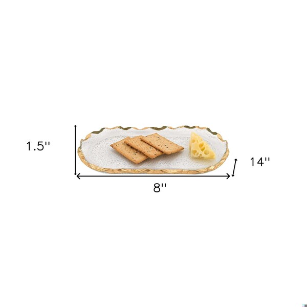 Homeroots 14 in. Glass Oval Edge Gold Leaf Platter - 376065