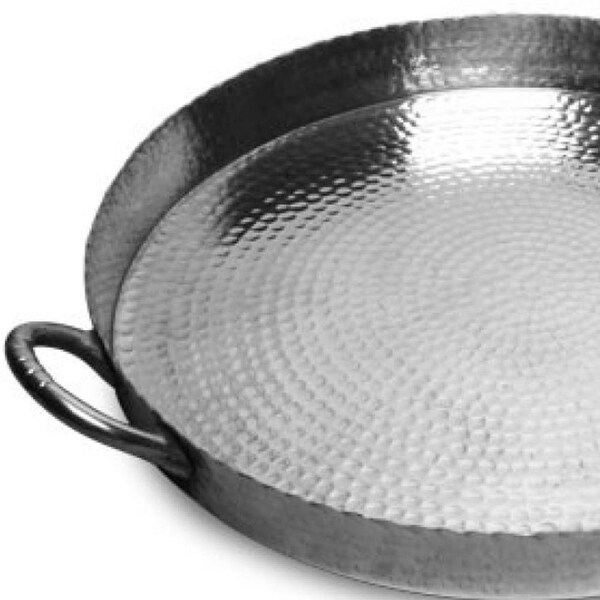 Homeroots 3.5 x 22 x 22 in. Round Hammered Scalloped Serving Tray, Silver - 388577