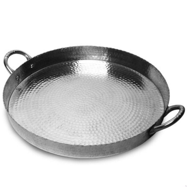 Homeroots 3.5 x 22 x 22 in. Round Hammered Scalloped Serving Tray, Silver - 388577