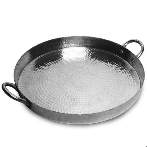 Homeroots 3.5 x 22 x 22 in. Round Hammered Scalloped Serving Tray, Silver - 388577