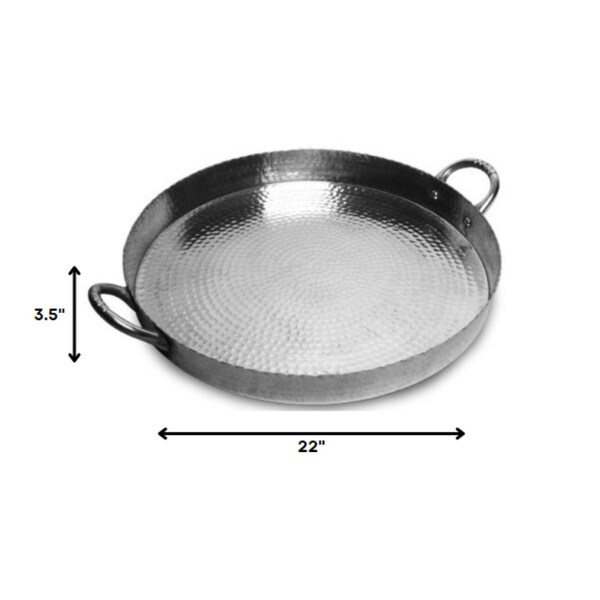 Homeroots 3.5 x 22 x 22 in. Round Hammered Scalloped Serving Tray, Silver - 388577