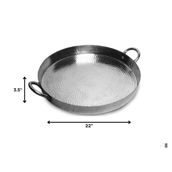 Homeroots 3.5 x 22 x 22 in. Round Hammered Scalloped Serving Tray, Silver - 388577
