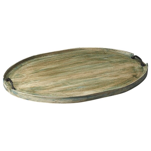 Homeroots 1.5 x 26.5 x 18.5 in. Distressed Green Wood Serving Tray - 388900