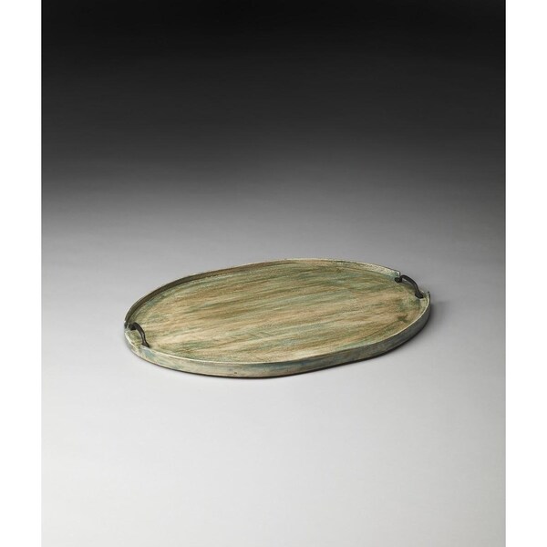 Homeroots 1.5 x 26.5 x 18.5 in. Distressed Green Wood Serving Tray - 388900