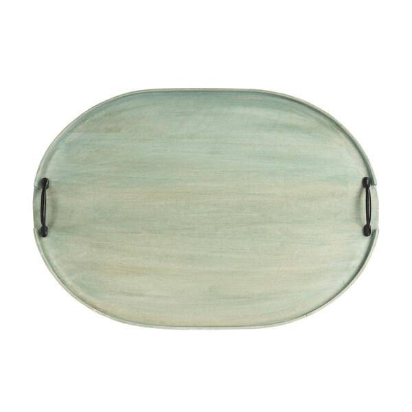 Homeroots 1.5 x 26.5 x 18.5 in. Distressed Green Wood Serving Tray - 388900