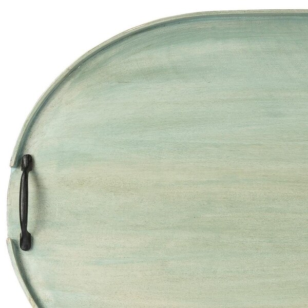 Homeroots 1.5 x 26.5 x 18.5 in. Distressed Green Wood Serving Tray - 388900