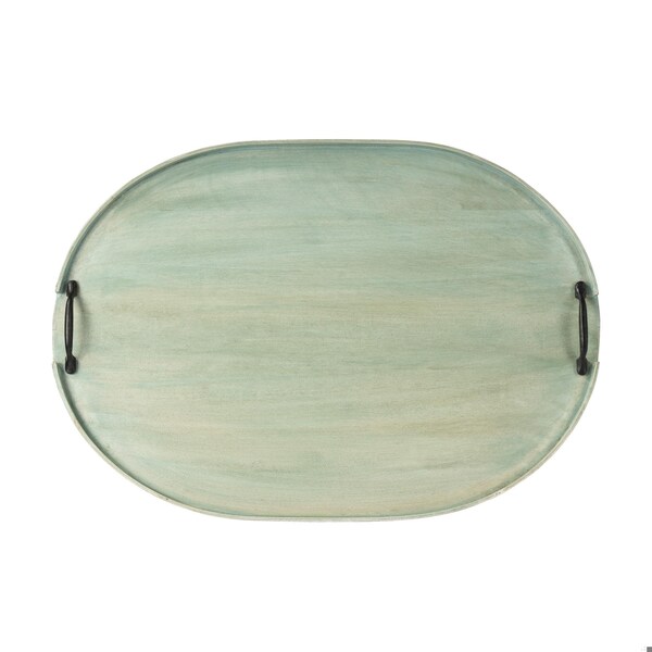 Homeroots 1.5 x 26.5 x 18.5 in. Distressed Green Wood Serving Tray - 388900