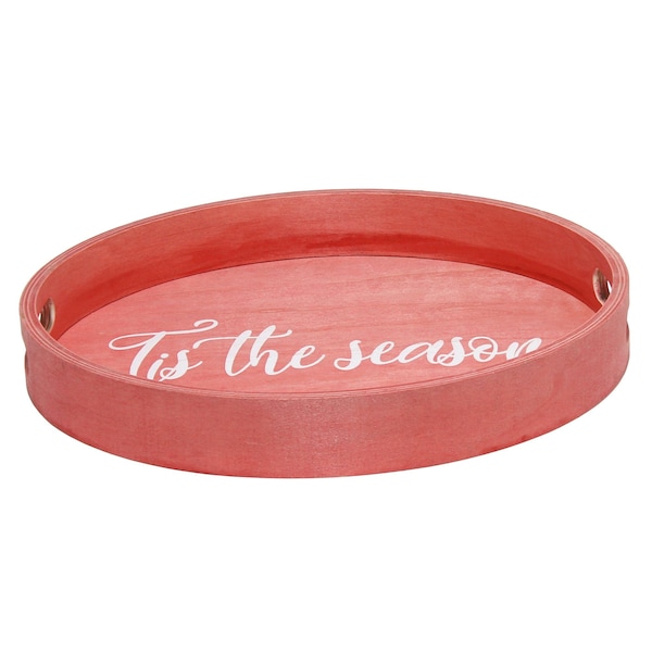 Elegant Designs "Tis the Season" 13.75" Round Wood Serving Tray with Handles - HG2013-RTS