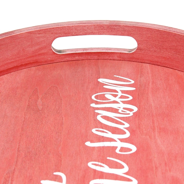 Elegant Designs "Tis the Season" 13.75" Round Wood Serving Tray with Handles - HG2013-RTS