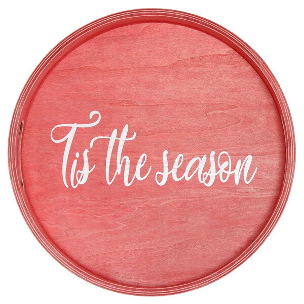 Elegant Designs "Tis the Season" 13.75" Round Wood Serving Tray with Handles - HG2013-RTS