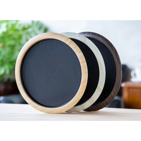 Service Ideas Tray with Removable Insert, 12" Round, Stainless Steel, Dark Wood - TR1412RIDW