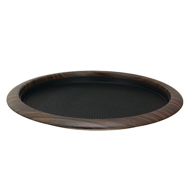 Service Ideas Tray with Removable Insert, 12" Round, Stainless Steel, Dark Wood - TR1412RIDW
