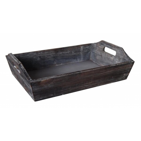 Made-To-Order Cheung's Deep Wooden Shabby Brown Tray with Side handles - MA2546646
