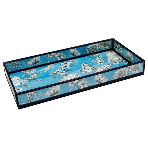Highboy Blue Floral Print Decorative Glass Tray - HI576131