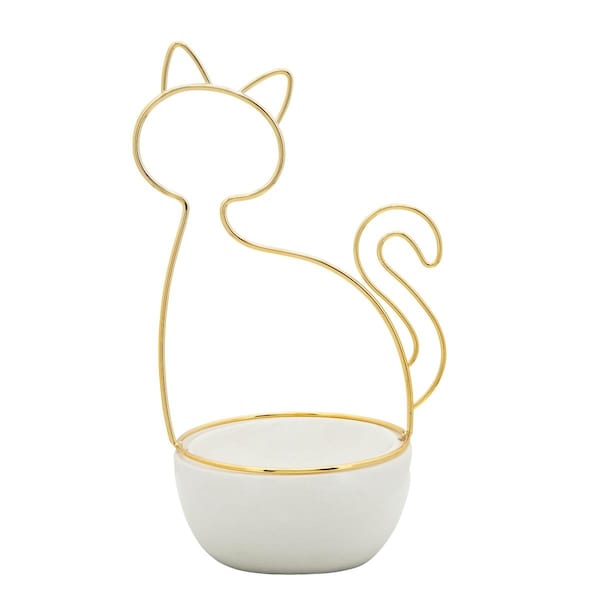 Sagebrook Home 10 in. Cat Trinket Tray, White - 15830