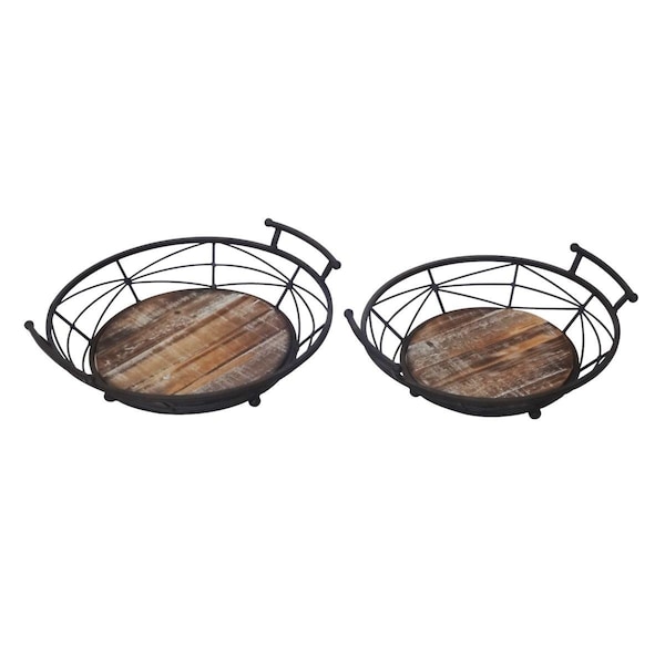 Perro Chino Wood & Metal Tray, 2PK - PE2999084