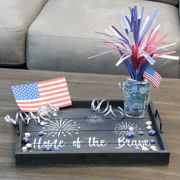 Elegant Designs "Home of the Brave" Wood Serving Tray with Handles, 15.50" x 12" - HG2000-MBB