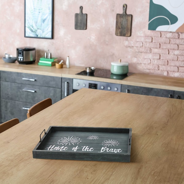 Elegant Designs "Home of the Brave" Wood Serving Tray with Handles, 15.50" x 12" - HG2000-MBB