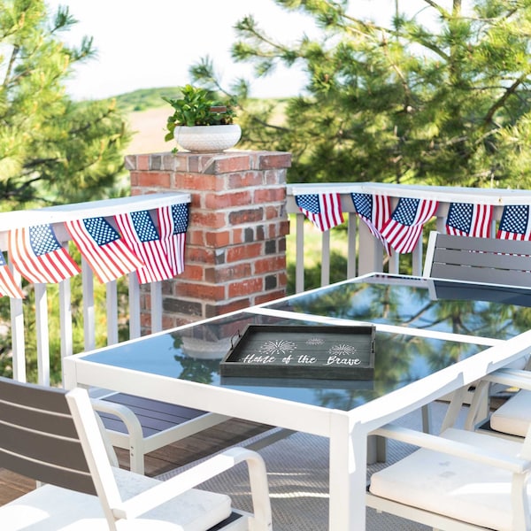 Elegant Designs "Home of the Brave" Wood Serving Tray with Handles, 15.50" x 12" - HG2000-MBB