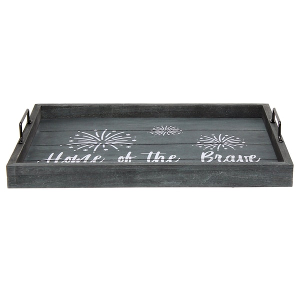 Elegant Designs "Home of the Brave" Wood Serving Tray with Handles, 15.50" x 12" - HG2000-MBB