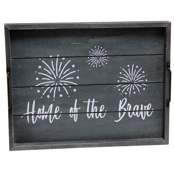 Elegant Designs "Home of the Brave" Wood Serving Tray with Handles, 15.50" x 12" - HG2000-MBB