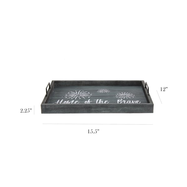 Elegant Designs "Home of the Brave" Wood Serving Tray with Handles, 15.50" x 12" - HG2000-MBB