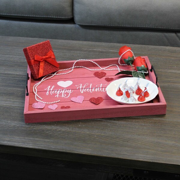 Elegant Designs "Happy Valentine's Day" Wood Serving Tray with Handles, 15.50" x 12" - HG2000-DPV