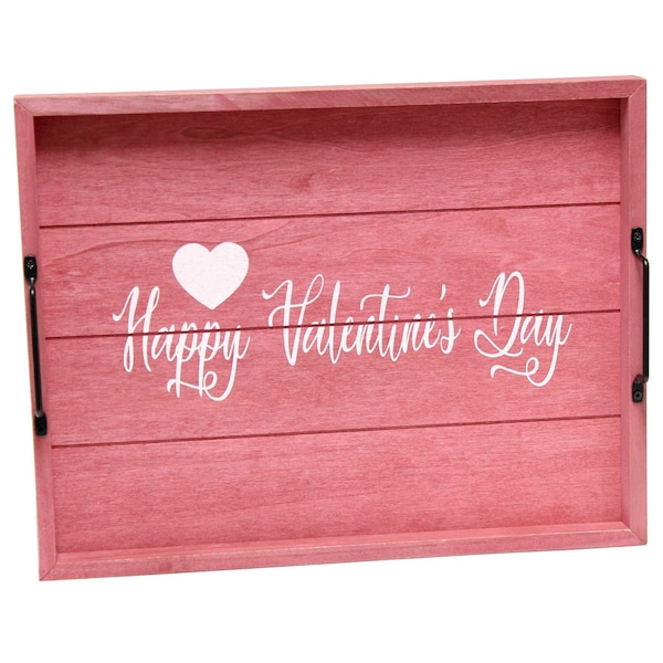 Elegant Designs "Happy Valentine's Day" Wood Serving Tray with Handles, 15.50" x 12" - HG2000-DPV