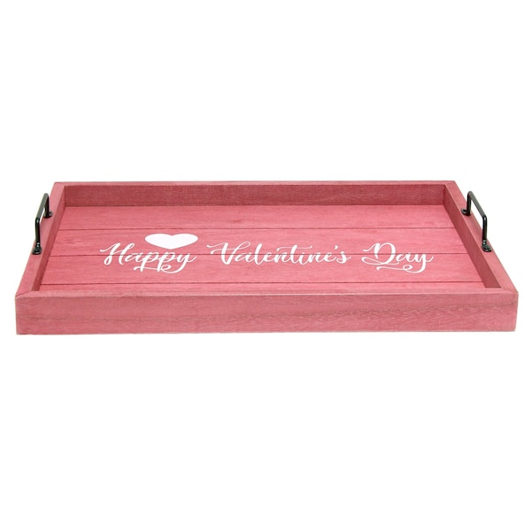 Elegant Designs "Happy Valentine's Day" Wood Serving Tray with Handles, 15.50" x 12" - HG2000-DPV