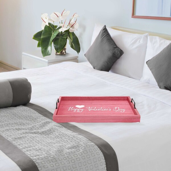 Elegant Designs "Happy Valentine's Day" Wood Serving Tray with Handles, 15.50" x 12" - HG2000-DPV