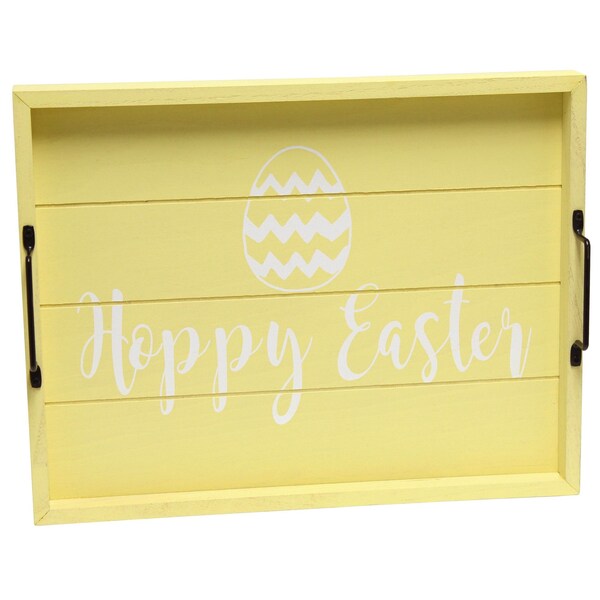 Elegant Designs "Hoppy Easter" Wood Serving Tray with Handles, 15.50" x 12" - HG2000-YHE