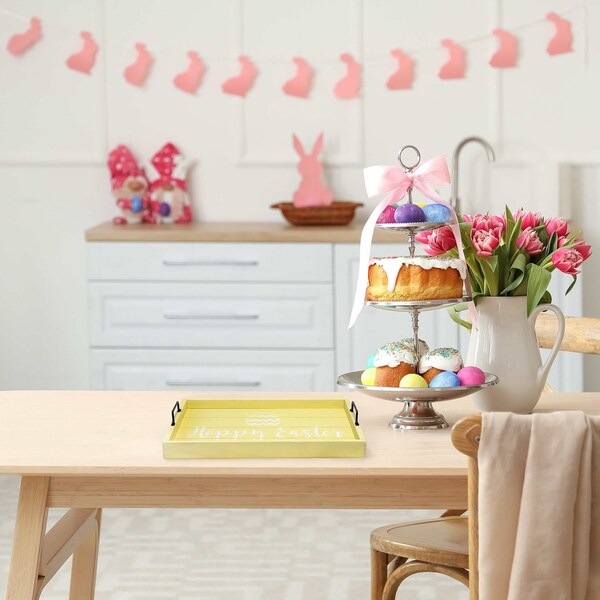 Elegant Designs "Hoppy Easter" Wood Serving Tray with Handles, 15.50" x 12" - HG2000-YHE