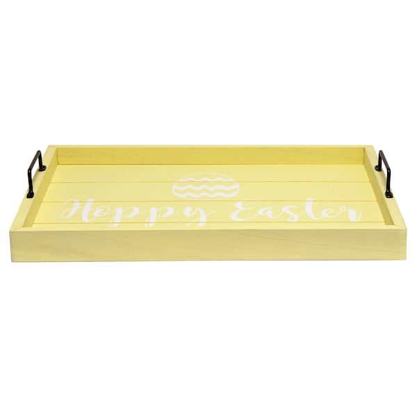 Elegant Designs "Hoppy Easter" Wood Serving Tray with Handles, 15.50" x 12" - HG2000-YHE