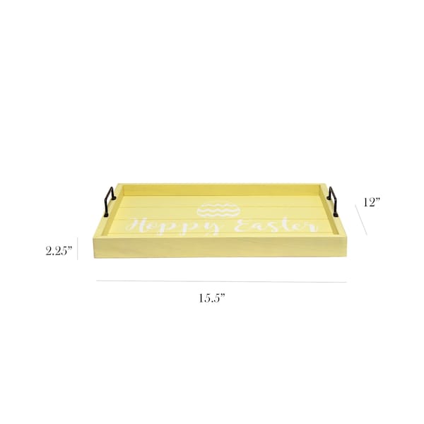 Elegant Designs "Hoppy Easter" Wood Serving Tray with Handles, 15.50" x 12" - HG2000-YHE