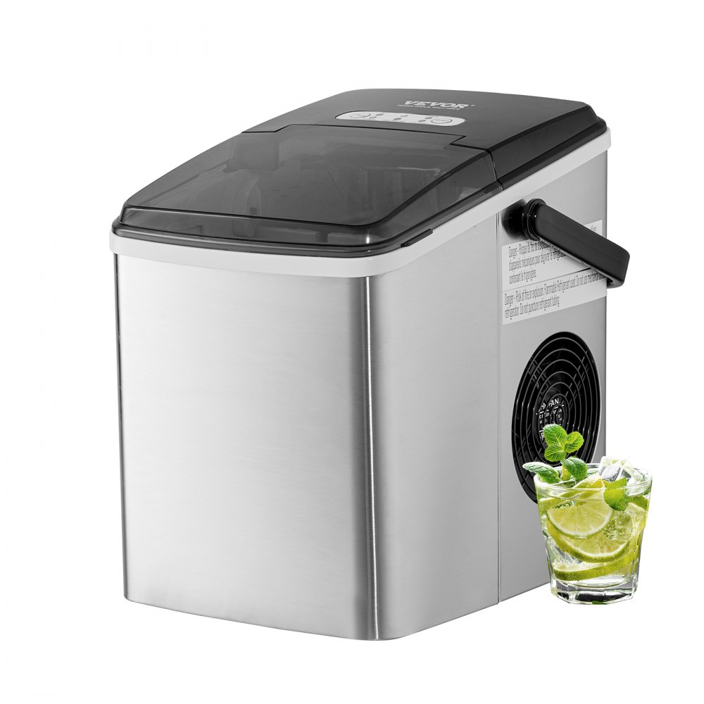 VEVOR Countertop Ice Maker, 9 Cubes Ready in 7 Mins, 26lbs in 24Hrs, Self-Cleaning Portable Ice Maker with Ice Scoop and Basket, Stainless Steel Ice Machine with 2 Size Bullet Ice for Home Kitchen Bar - ZDBTMSZB26LBSBP0JV1