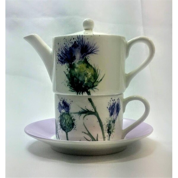 Roy Kirkham 90 mm Thistles Tea for One Teapot with Tea Cup & SaucerMulti Color - ER30143
