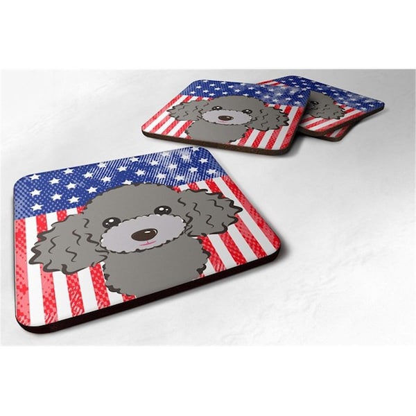 Carolines Treasures American Flag and Silver Gray Poodle Foam Coaster, Set of 4 - BB2189FC