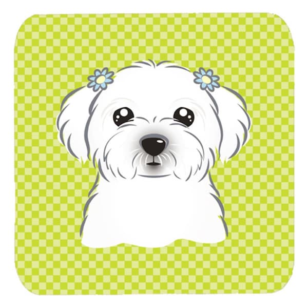 Carolines Treasures 3.5 x 3.5 In. Checkerboard Lime Green Maltese Foam Coasters- Set of 4 - BB1270FC