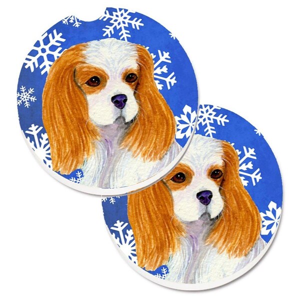 Carolines Treasures Cavalier Spaniel Winter Snowflakes Holiday Cup Holder Car Coaster, 2PK - SS4665CARC