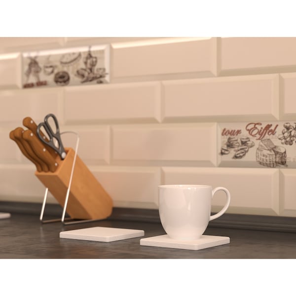 Castello Usa Diatomite Stone Square Coaster - White, 4PK - CB-DCS-W