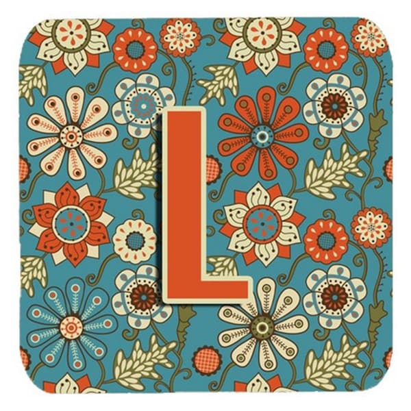 Carolines Treasures Letter L Flowers Retro Blue Foam Coasters- Set of 4 - CJ2012-LFC