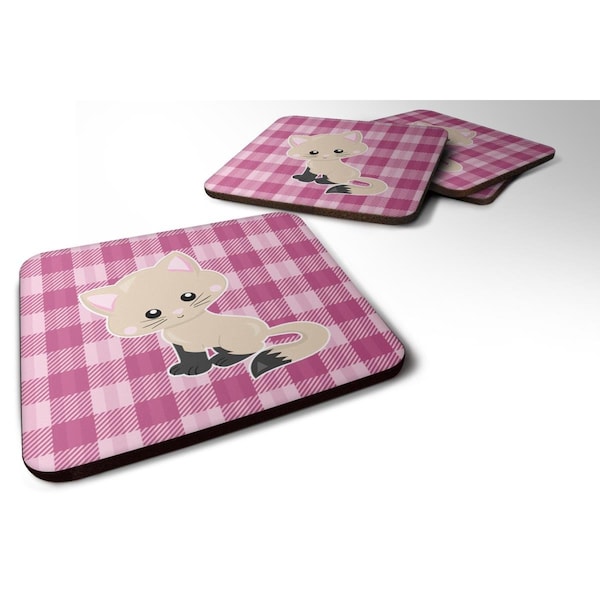 Carolines Treasures Kitten Cat on Pink Foam Coasters - Set of 4 - BB6886FC
