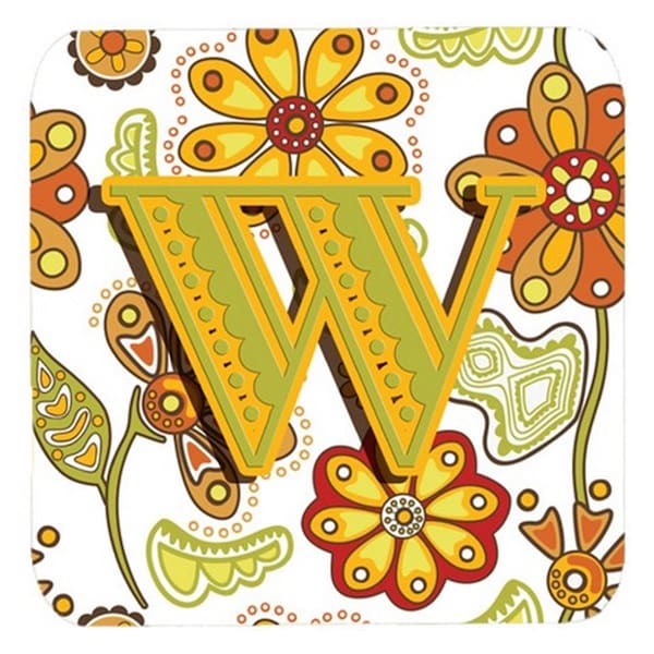 Carolines Treasures Letter W Floral Mustard And Green Foam Coasters- Set of 4 - CJ2003-WFC