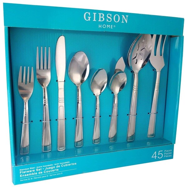 Gibson Home Astonshire Stainless Steel Tumble Finish Flatware Set - 45 Piece - GI336102